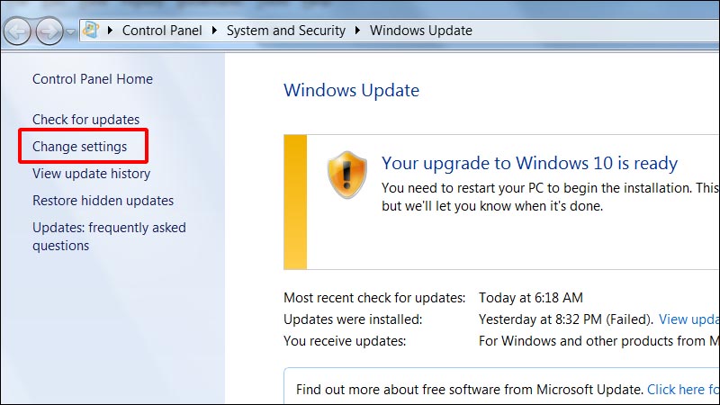 Chọn Change Settings